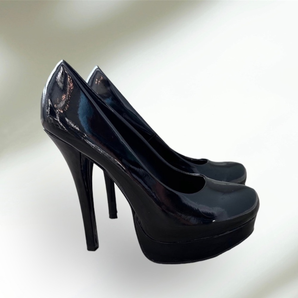 Chinese laundry black patent pleaser platform heels high shoe dancer club